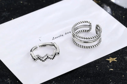 VENTFILLE 925 Sterling Silver Geometric Multilayer Round Bead Ring Female Fashion Punk Temperament Prevent Allergy Charm Jewelry