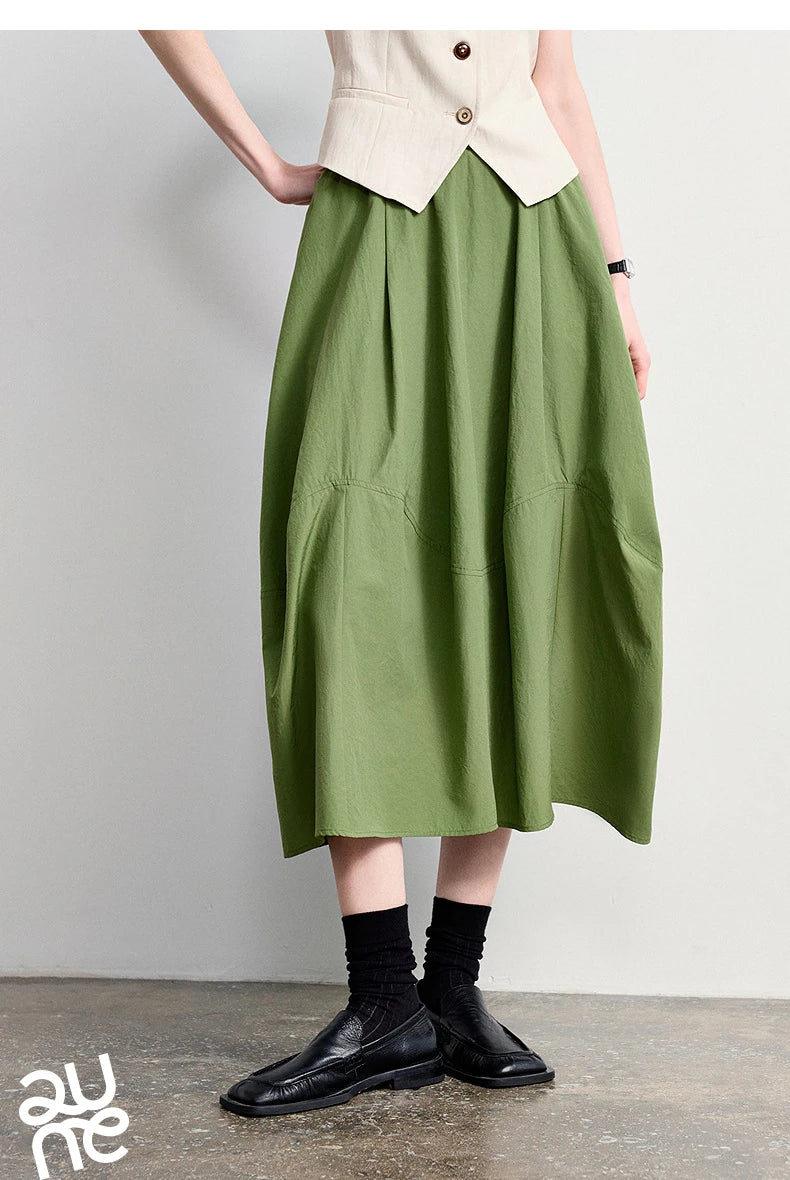 TOYOUTH Women's A-Line Bud Skirt 2026 Summer New Split Detail Retro Puff Midi Skirt, Lightweight Outdoor Wear