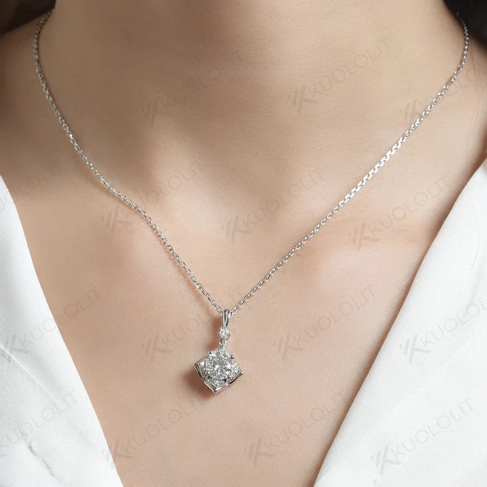 Kuololit 585 14K 10K Solid Gold 925 Silver Moissanite Necklaces for Women Flower Shape Pendant for Wedding Engagement With Chain