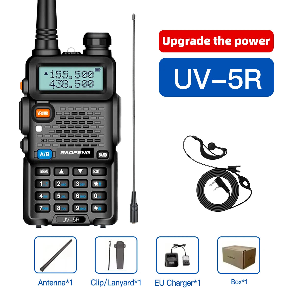 1PC Portable Handheld Walkie Talkie Baofeng High Quality EU Plug UV-5R 128 Channels 3-5KM Long Range FM Radio Communication