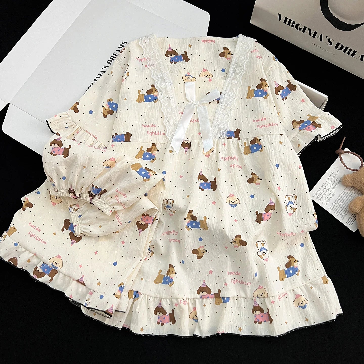 2026 Kids Girls Soft Ribbed Pajama Outfit, Breathable Short Sleeve Button Front Loungewear Set with Frill Details for Summer
