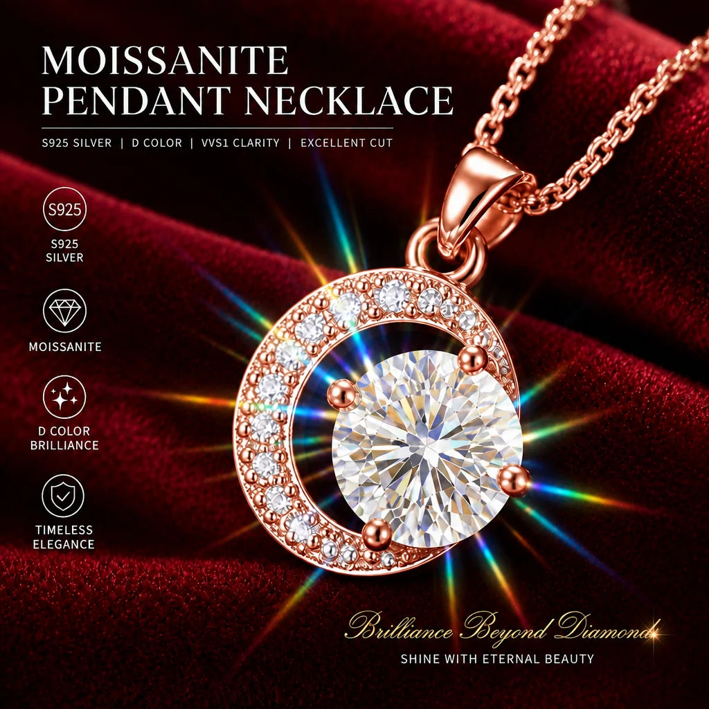 1.0ct VVS1 D Color Moissanite Necklace 18K Gold Plated S925 Sterling Silver Fine Jewelry Certificate Included for Women