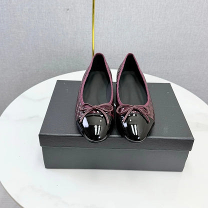 Luxury Brand Women's Slip-on Bow-accented  Low-heel Shoes Mary Janes Embossed Upper Patent Leather Versatile Casual Shoes