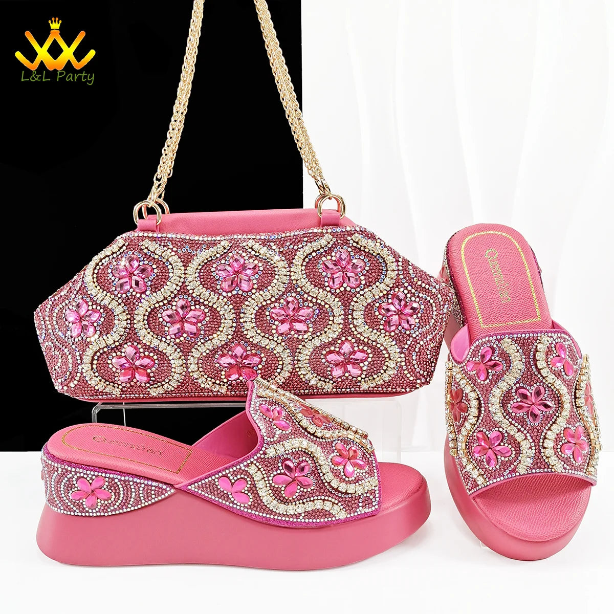 Purple Color High Quality Elegant Retro Design Nigerian Women Ladies Shoes and Bag Set with Platform Comfortable Slipper