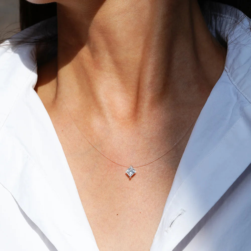 EWYA GRA Certified 1CT Marquise Cut Moissanite Pendant Necklace for Woman 925 Silver Fishing Line Water Drop Diamond Necklaces