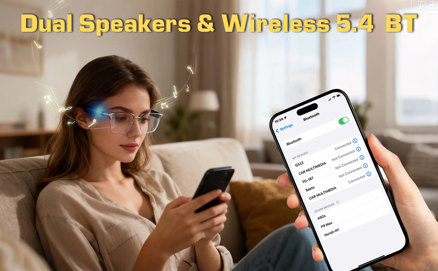 GS13 Smart Bluetooth Glasses with Color-Changing Lenses AI Translation & Open-ear Audio Hands-Free Calls for Travel And Work