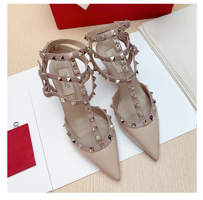 Women's sandals luxury Woman shoes Gladiator Summer 2026 New Rivet High-heeled Three Straps Ankle Fashion Designer Ladies Shoes