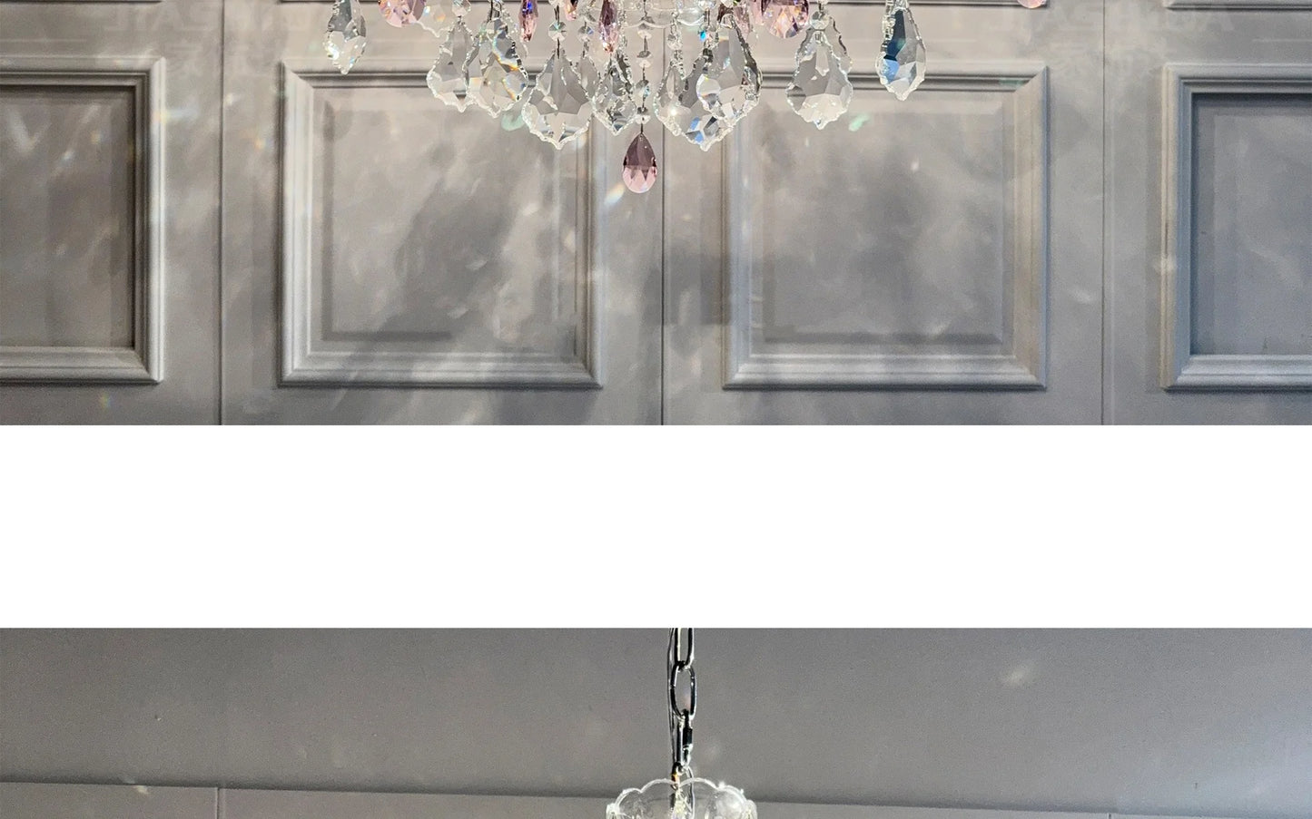 French Romantic Crysatl Candle Chandelier Luxury Glass Pink E14 Pendant Lights Living Room Art Decor Led Lamparas Bedroom Lamp