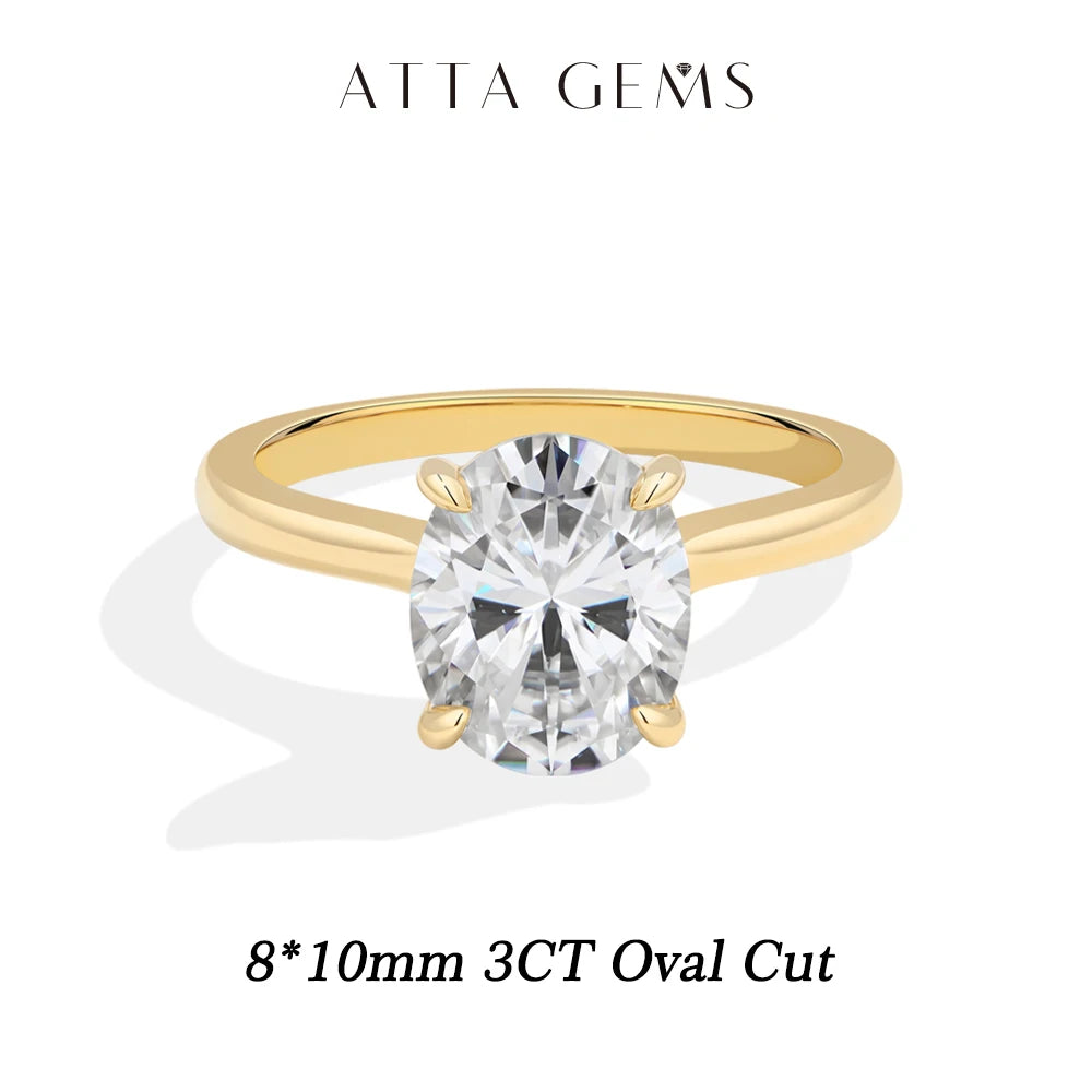 ATTAGEMS Oval Cut 1.0-4.5CT D VVS1 Moissanite Rings for Women 925 Sterling Silver Solitaire Engagement Ring Luxury Band Jewelry