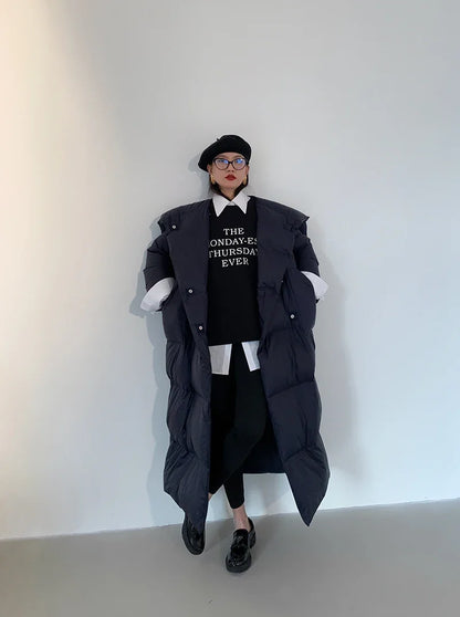 High end Ultra long White goose down Jacket For women Winter 2025 New Fashion Down Coat Female Thicken Parka Overcoat with belt