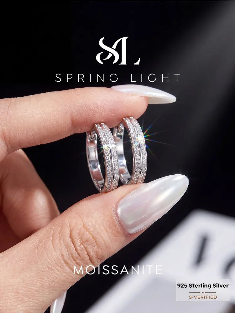 Real Double Moissan Diamond Round Sparkling Hoop Earrings Suitable for Women's Daily Wear 925 Silver High Quality Fine Jewelry