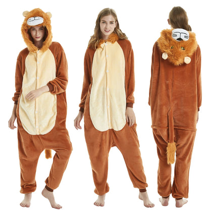 Adults Animal Cosplay Pajamas Flannel Onesies Costume Jumpsuit Pajamas Hooded Sleepwear Halloween One Piece for Performing