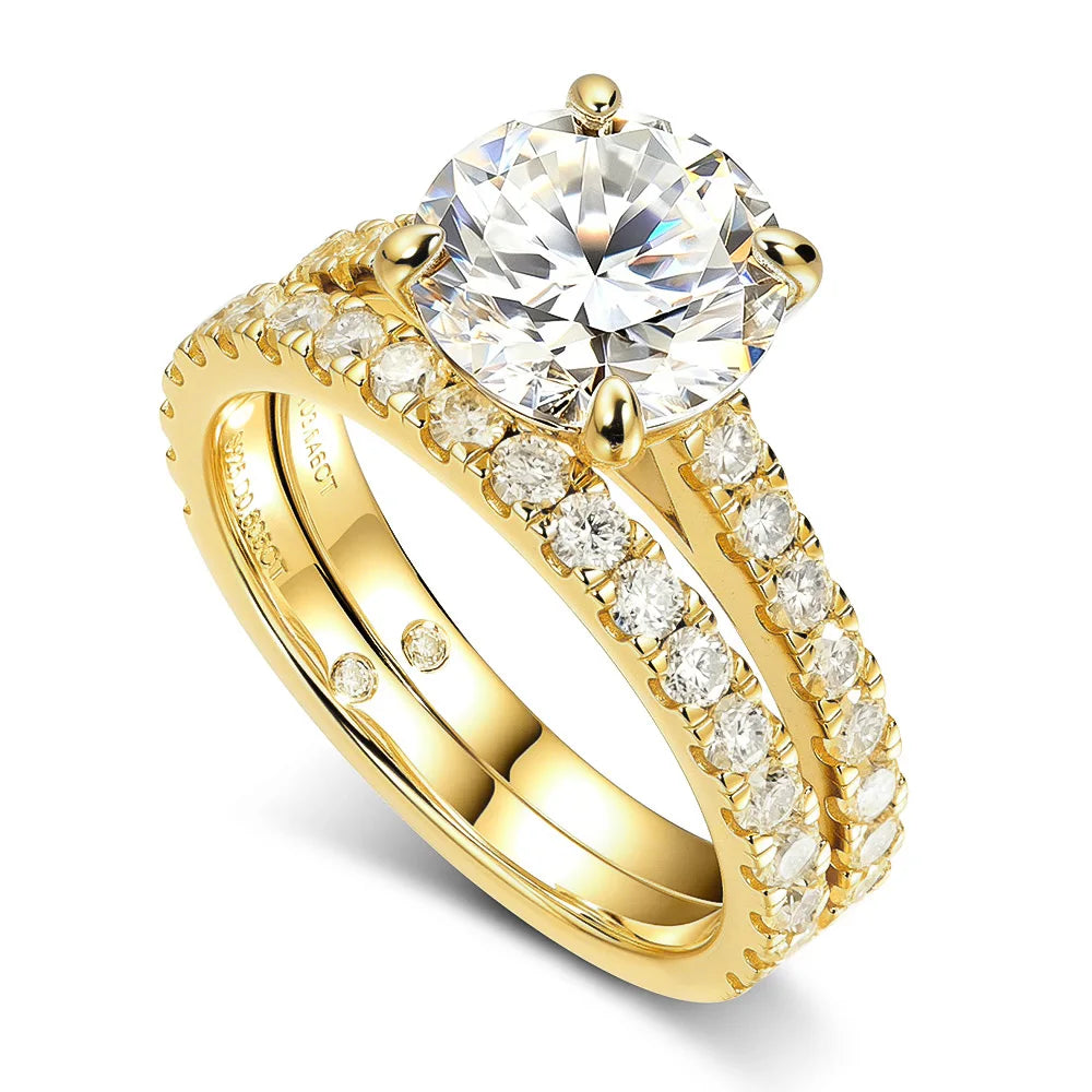 OEVAS 3ct (Total 3.63ct) Round Cut D Color Moissanite Bridal Ring Set Wedding Band 18K Gold Plated 925 Silver Rings Fine Jewelry