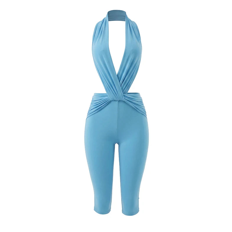 Weird Puss Sexy Fashion Playsuits Woman Halter Low-Neck Backless Sleeveless Skinny Peach Hip Hot Girls High Street Style Rompers