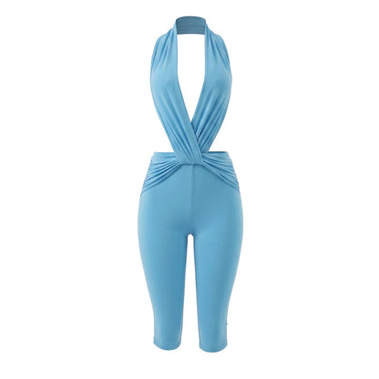 Weird Puss Sexy Fashion Playsuits Woman Halter Low-Neck Backless Sleeveless Skinny Peach Hip Hot Girls High Street Style Rompers
