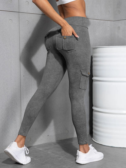 Camouflage Printed Women's Leggings With Pocket Sports Cargo Pants High Waist Slim Fit Tight Pants