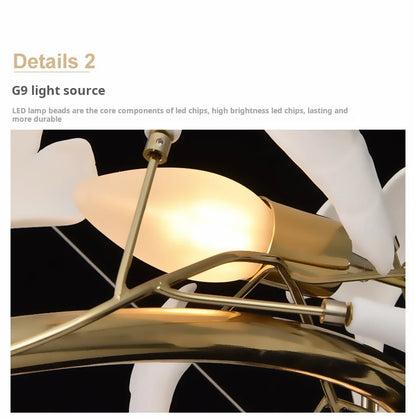 Ginkgo Leaves Loft Hanging Chandelier Light For High Ceiling Staircase Living Dining Room Modern White Porcelain Leaf Chandelier