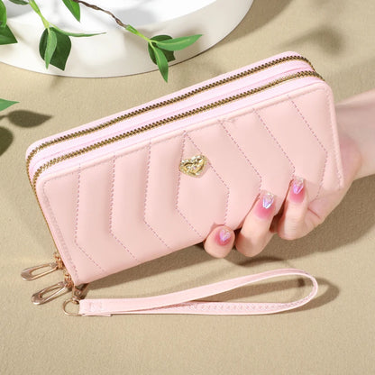 Chic Faux Leather Wallet - Double Zipper Security - Coin Purse & Card Slots - Fashionable Wristband Clutch for Everyday