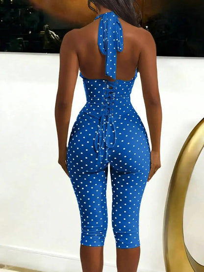 Sexy Backless Dot Print Jumpsuit Women Summer One Pieces Bodycon Jumpsuits Rompers Club Birthday Party Outfits Fashion Playsuit