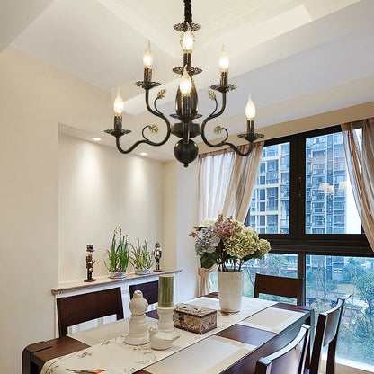 2022 modern black/gold wrought iron candle light retro Europe and America 6 12 16 lights chandelier dining room chandelier