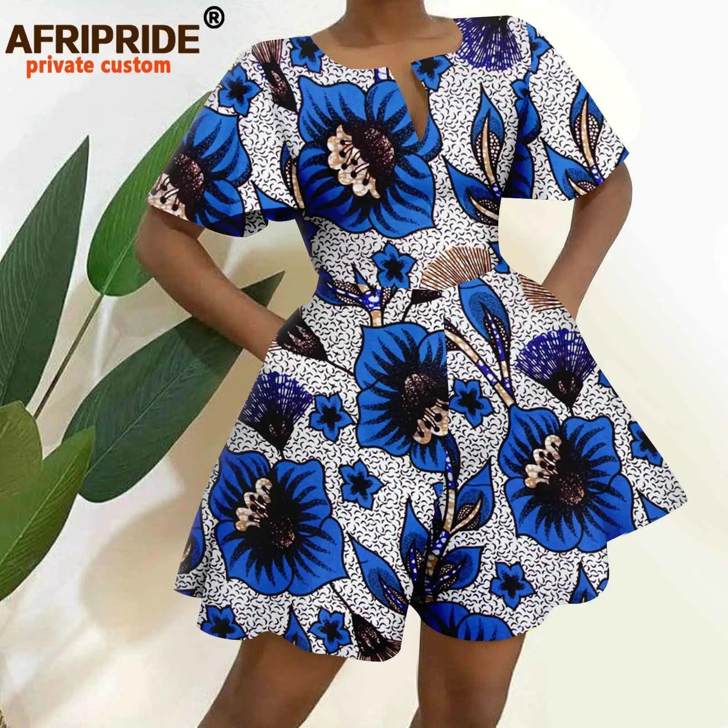 2026 African Clothes for Women Short Sleeve High Waist Print Jumpsuit Casual Cotton Summer Outfits Rompers Playsuits A2329001