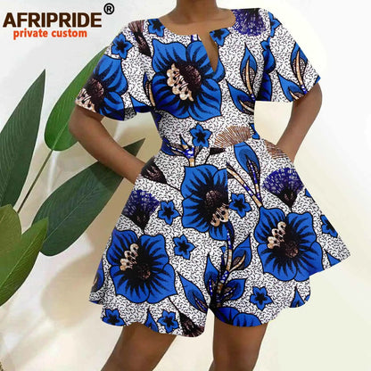 2026 African Clothes for Women Short Sleeve High Waist Print Jumpsuit Casual Cotton Summer Outfits Rompers Playsuits A2329001
