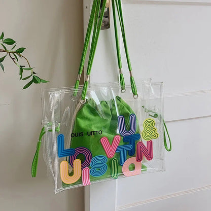 New FashionTransparent Tote Bag for Women Large Capacity Jelly Shoulder Handbag Versatile Casual Crossbody Bag for Spring Summer