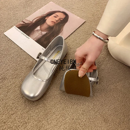 New Spring Autumn Women Ballet Flats Comfort Round Toe Soft Sole Leather Shoes Ladies Daily Wear Dress Mary Jane Shoes