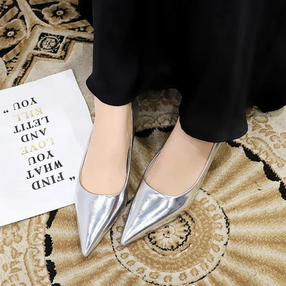 Women Comfortable 3.5cm High Heels Shallow Pointed Toe Work Pumps Lady Glossy Leather Low Heels 2024 Luxury Brand Designer Shoes