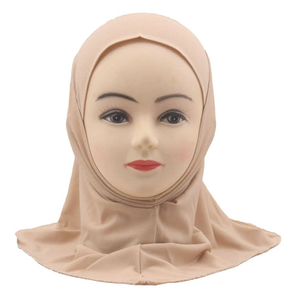 Kids Islamic Hijab Arab Girls Muslim Turban Scarf Shawls Cap Solid Color Fit 2-6 Years Old Children Wear Directly Instant Hijab