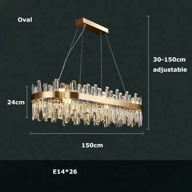 LED Postmodern Golden Chrome Silver Round Oval Crystal Chandelier Lighting Suspension Luminaire Lampen For Dinning Room