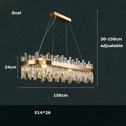 LED Postmodern Golden Chrome Silver Round Oval Crystal Chandelier Lighting Suspension Luminaire Lampen For Dinning Room