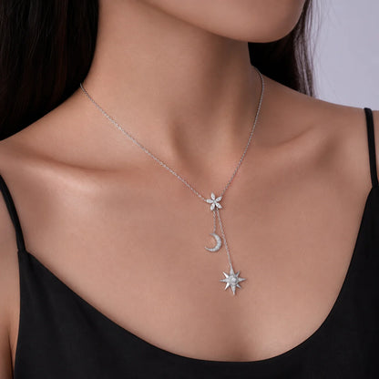 Moissanite Celestial Necklace for Women S925 Sterling Silver Star Moon Y Drop Lariat D Color VVS1 GRA Certified Fine Jewelry