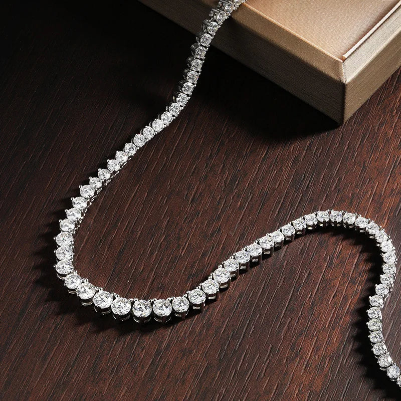 KNOBSPIN 3 Claw D VVS1 Moissanite Tennis Necklace s925 Sterling Silver 18k White Gold GRA Certified Wedding Necklaces for Women