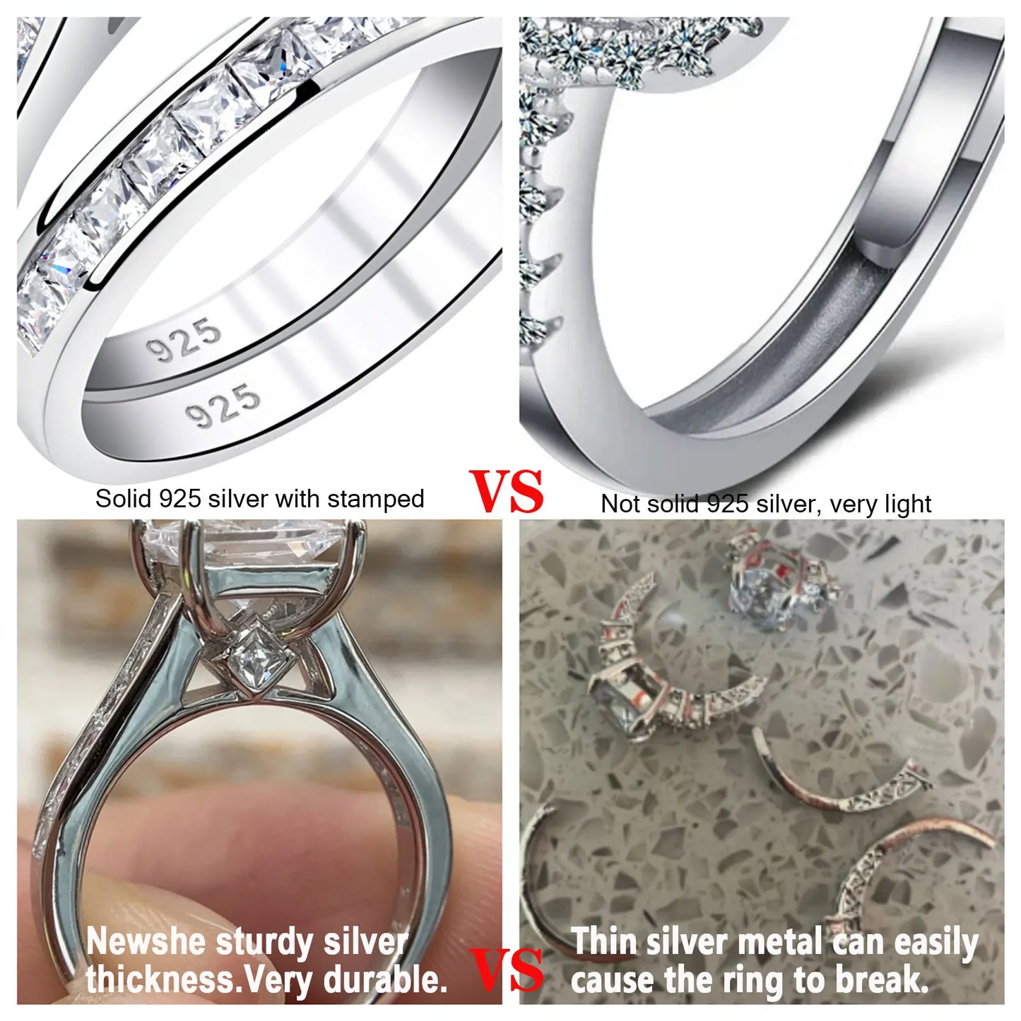 Newshe 2 Pcs GRA Certified Moissanite Princess Cut Wedding Rings Set for Women 925 Sterling Silver Engagement Ring Jewelry