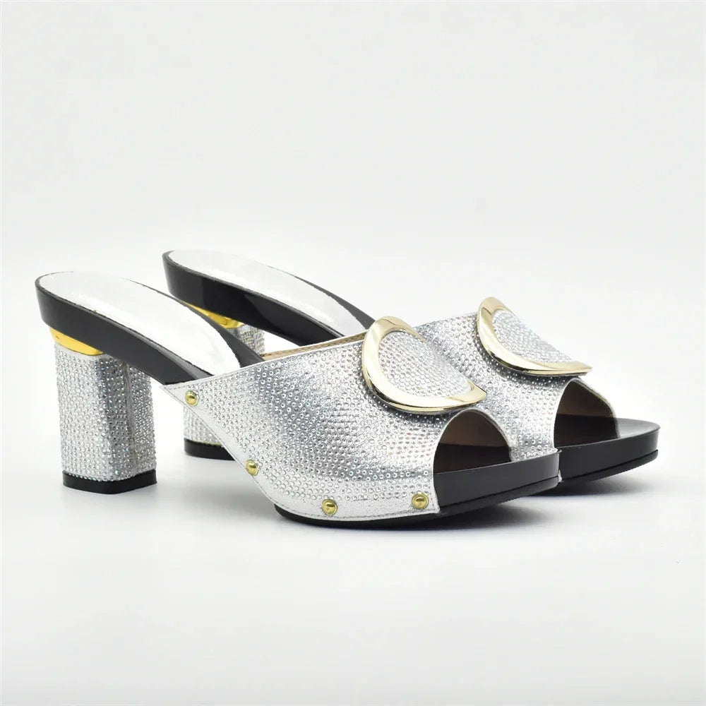 African Women Shoes and Bags Sets with Rhinestone Plus Size Heels 43 Nigerian Party Pumps Luxury Shoes Wedding Shoes Bride