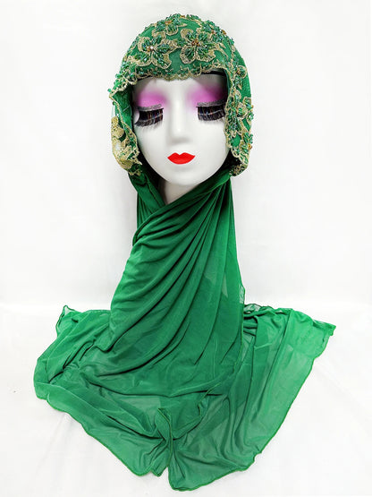 Hot Selling Luxury Design Handmade Beads Muslim Women Shawl Islamic Headtie Saudi Arabia Hijab Prayer Headwear for Women