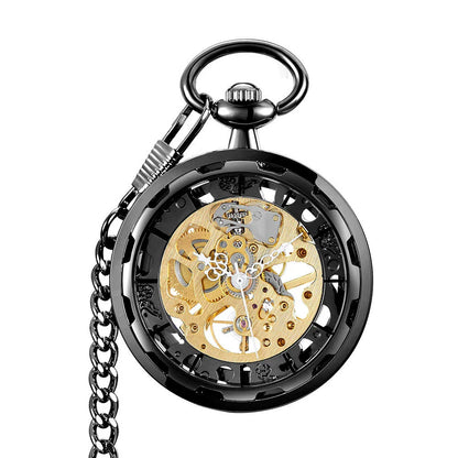 Vintage Transparent Hollow Women Men Skeleton Mechanical Pocket Watch Hand Winding With Waist Belts Chains Gift Watches Clock