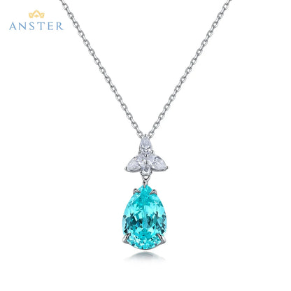 Women Diamonds Pendant Necklaces Charms 925 Silver Lab Paraiba Jewelry