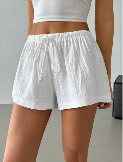 Elegant Beach Party Club Shorts Fashion Women Striped 2026 New Summer Drawstring Pocket Short Pant Casual Loose Wide Leg Pants