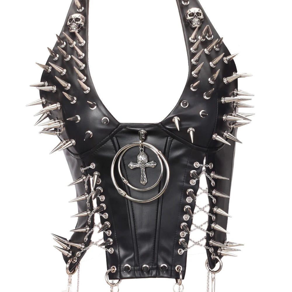 Goth Top Y2K Clothes Women's Tanks Emo Clothing Gothic Boho Tops with Spikes Punk Rock Teens Festival Spiked Bra Grunge T Shirt