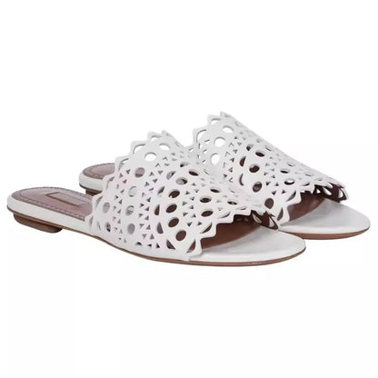 Hollow Out Flat Slippers pu Leather High Quality Summer Sandals 2024 New Luxury Design Women's Shoes Beach Slides