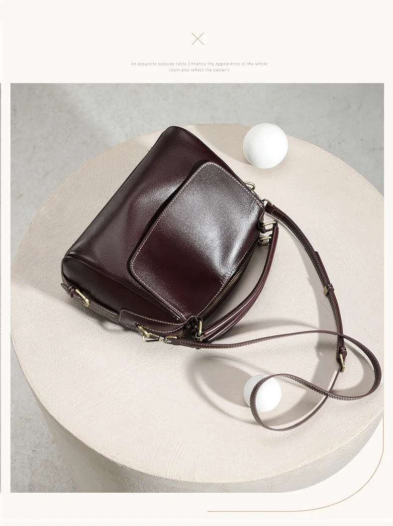 Women Cow Leather Commute Crossbody Bags Women Retro Cowhide Large Capacity Shoulder Bag Ladies Fashion Luxury Designer Handbags