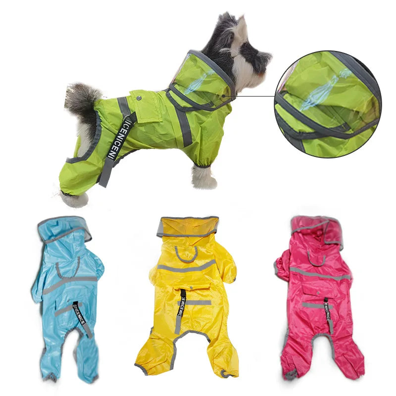 Reflective Dog Raincoat with Clear Hood, Waterproof 4-Legged Pet Rain Jacket for Small Medium Dogs