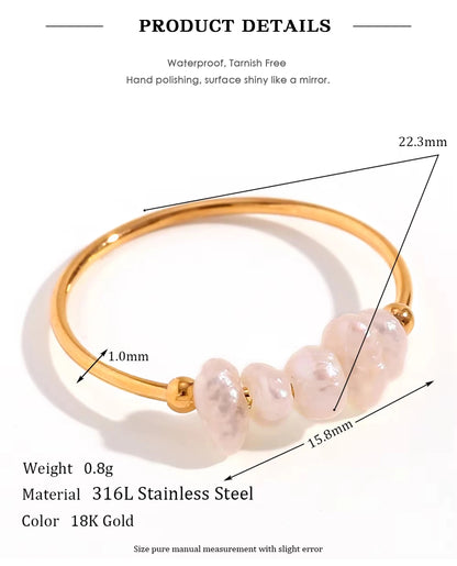 E.B.belle Gold Plated Stainless Steel Freshwater Pearls Rings For Women Accesorios Para Mujer Bagues Acier Inoxydables Femmes