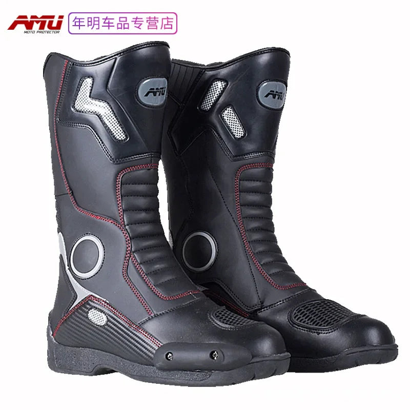 AMU Motorcycle Riding Boots Winter High Top Motorcycle Boots Waterproof, Anti Slip, Anti-Fall Racing Professional Road Boots