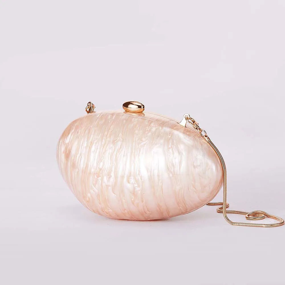 Oval Marble Beige Shell Acrylic Luxury Elegant Lady Evening Bag Cute Handbag Wedding Lady Girl Female Mini Purse