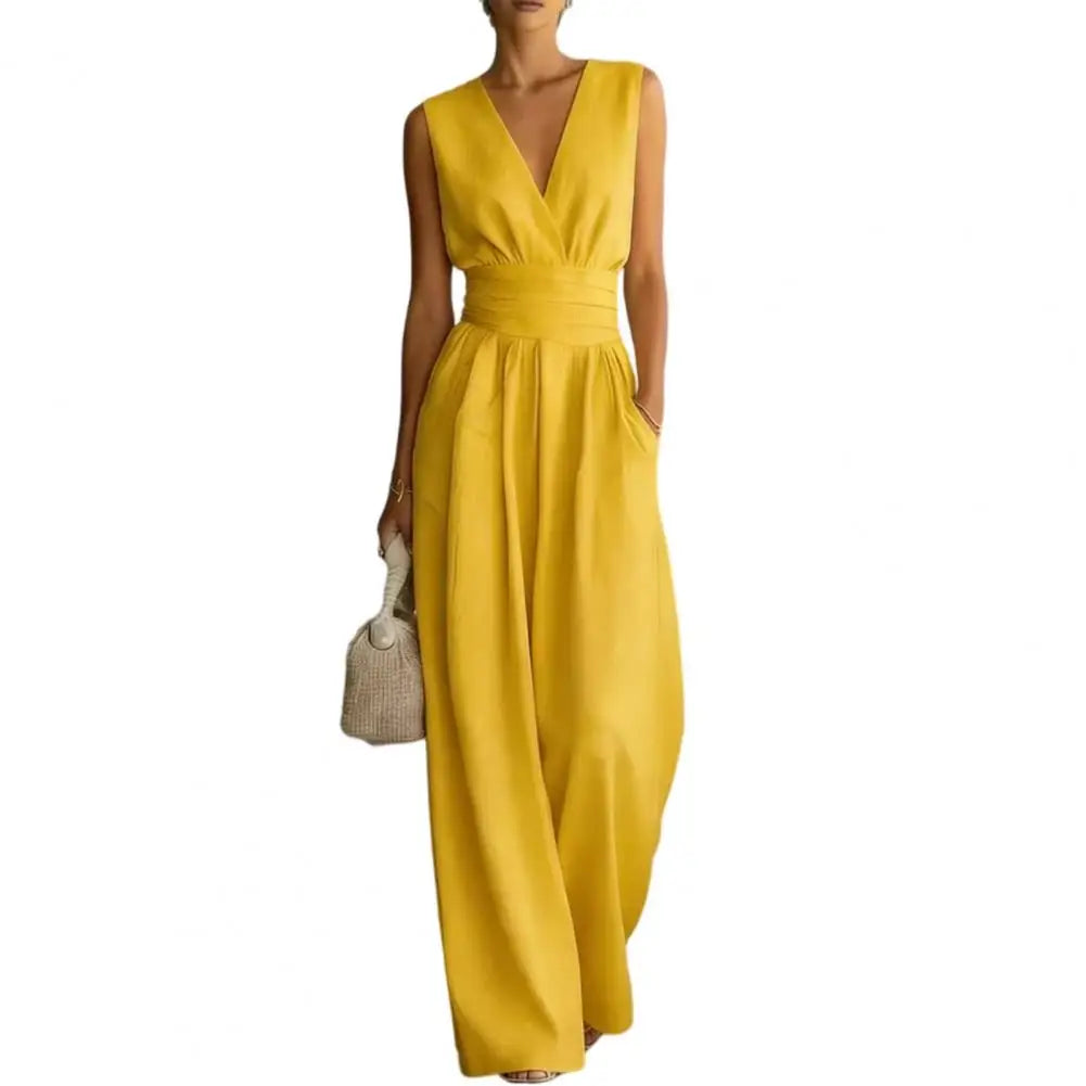 Women's Sleeveless Jumpsuits V Neck Straight Long Pants Rompers With Pockets Summer Casual One Piece Overalls 2026