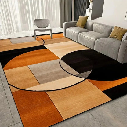 VIKAMA Modern Curve Rug Non Slip Orange Beige Black Abstract Geometric Area Carpet for Living Room Bedroom