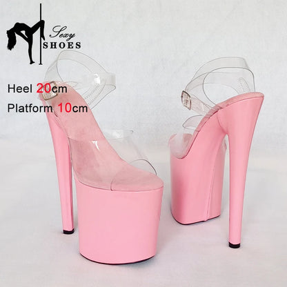 20CM Luxury Designer Women Sandals Transparent Upper Light Pink Platform Pole Dance Shoes Stripper High Heels Open Toe Shoes